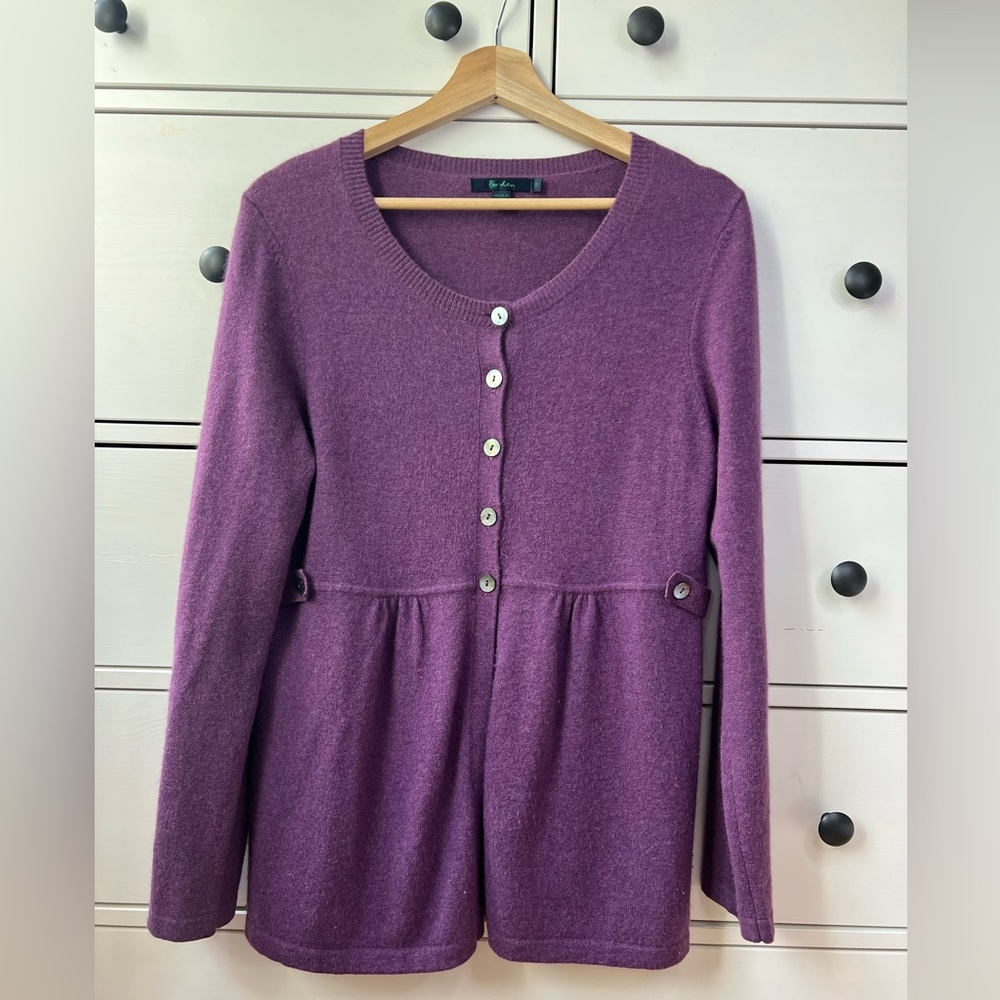 Boden 100% cashmere size 12 cardigan pullover sweater top belt with buttons